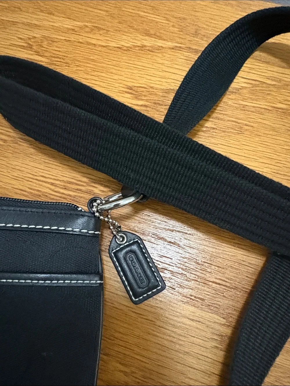 Coach Black Crossbody with Leather Center Stripe